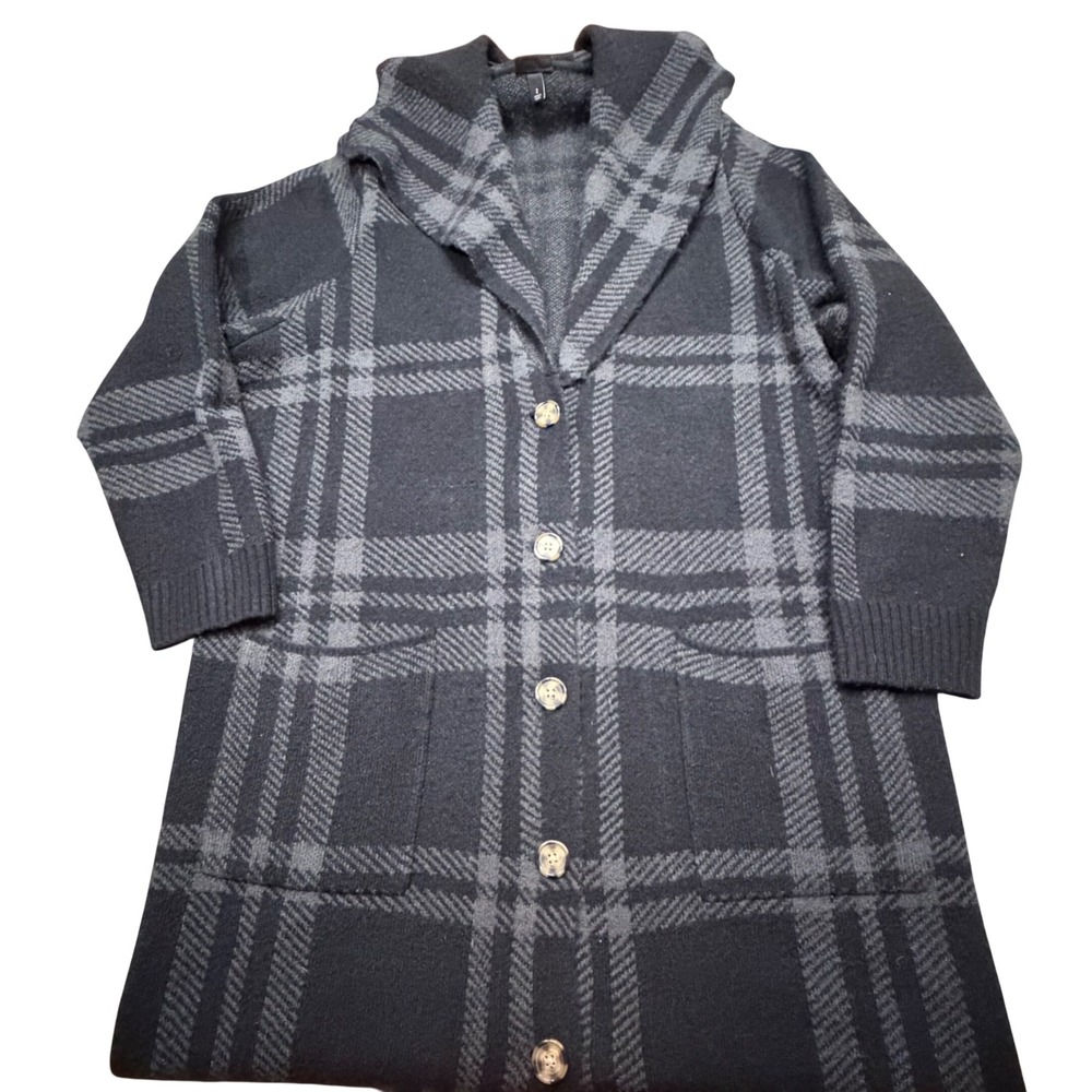 Torrid Womens Plus 2 Black Grey Plaid Longline Shawl Collar Cardigan Duster 2X